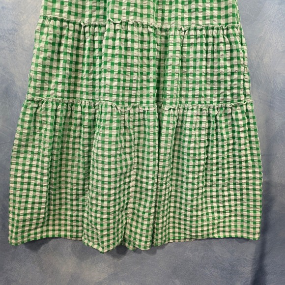 Old Navy Womens Green Gingham Smocked Tiered Midi Dress Flutter Sleeve Medium - Picture 7 of 8